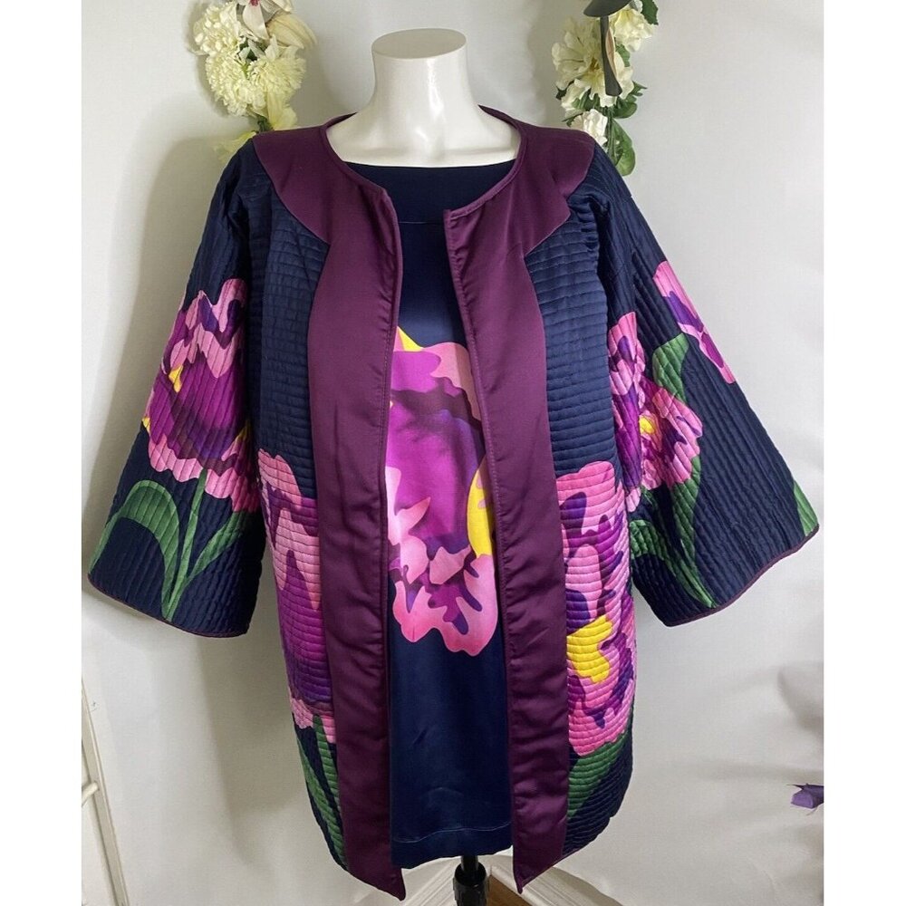 Very Vollbracht Quilted Reversible Jacket and Blouse Set Blue Floral Fits‎ 8-13